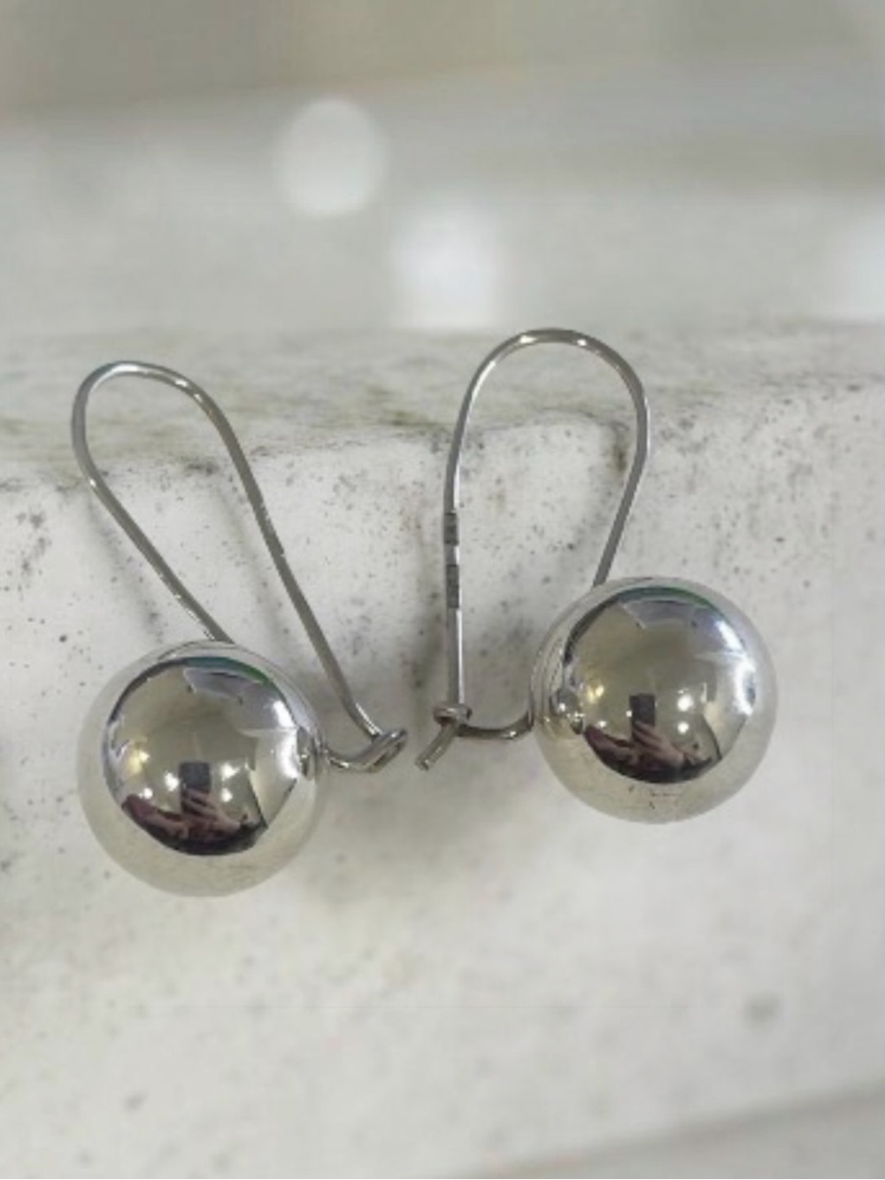 Sterling Silver 10 mm Ball Drop Earrings - Polished Silver